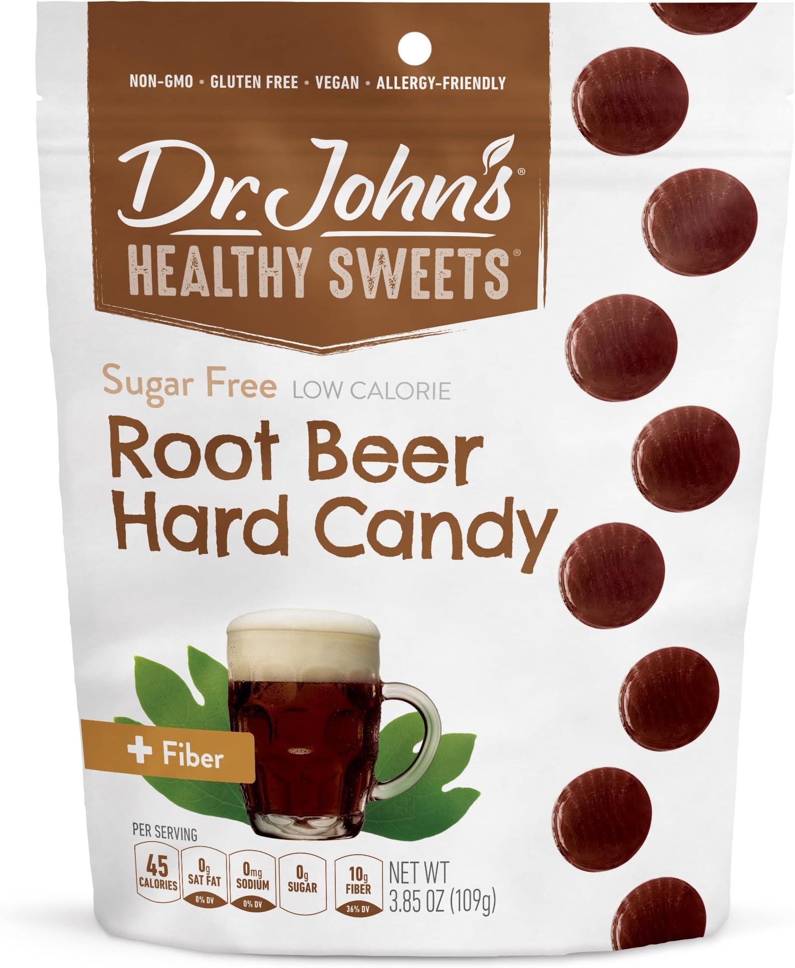 Dr. John’s Sugar Free Candy, Healthy Hard Candy with Zero Sugar, Low Calorie Snacks, Keto Friendly, Vegan, Gluten Free, Root Beer, 24 Count, 3.85 OZ