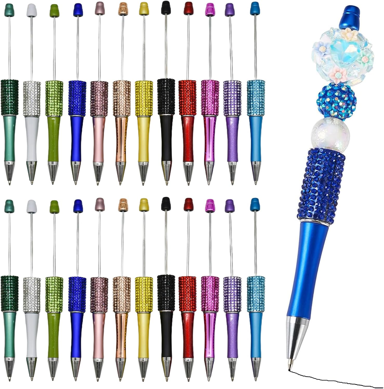Maydahui 36 PCS Diamond Beadable Ballpoint Pens Retractable Bling Bead Pen Plastic Handmade DIY Gem Pens Cool Shaft Beaded Pen Black Ink for DIY Making Party Office (Beads Not Included)