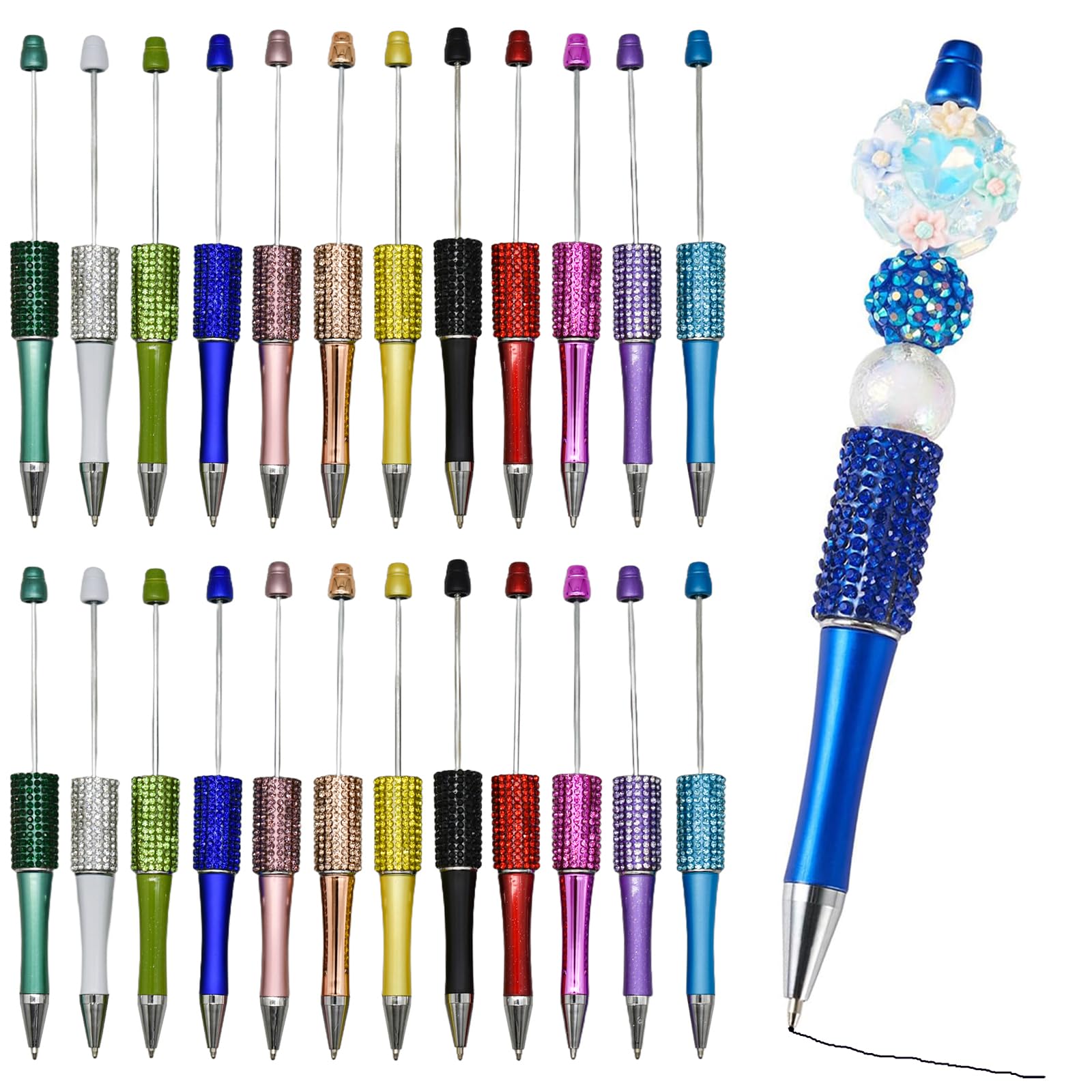 Maydahui 36 PCS Diamond Beadable Ballpoint Pens Retractable Bling Bead Pen Plastic Handmade DIY Gem Pens Cool Shaft Beaded Pen Black Ink for DIY