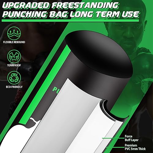 Miniatura 3 de Saco de boxeo independiente con guantes, bolsa de boxeo pesada de 70 pulgadas con soporte para adultos y adolescentes, bolsas inflables de