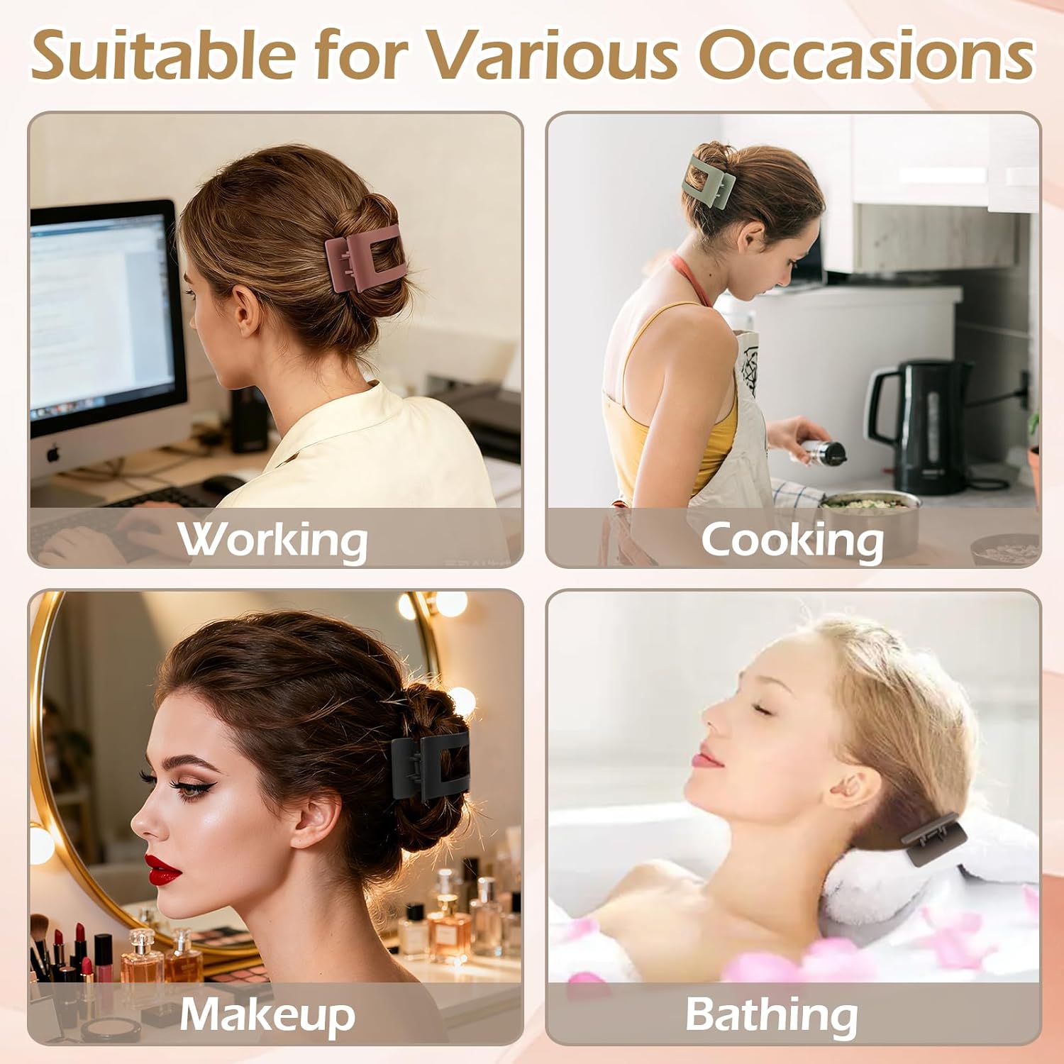 French Flat Hair Clips for Women 6pcs Hair Claw Clips for Thick or Thin Hair Matte Claw Clips for Girls Barrettes Non-Slip Strong Hold Hair Accessories for Women (Basic) - Image 7