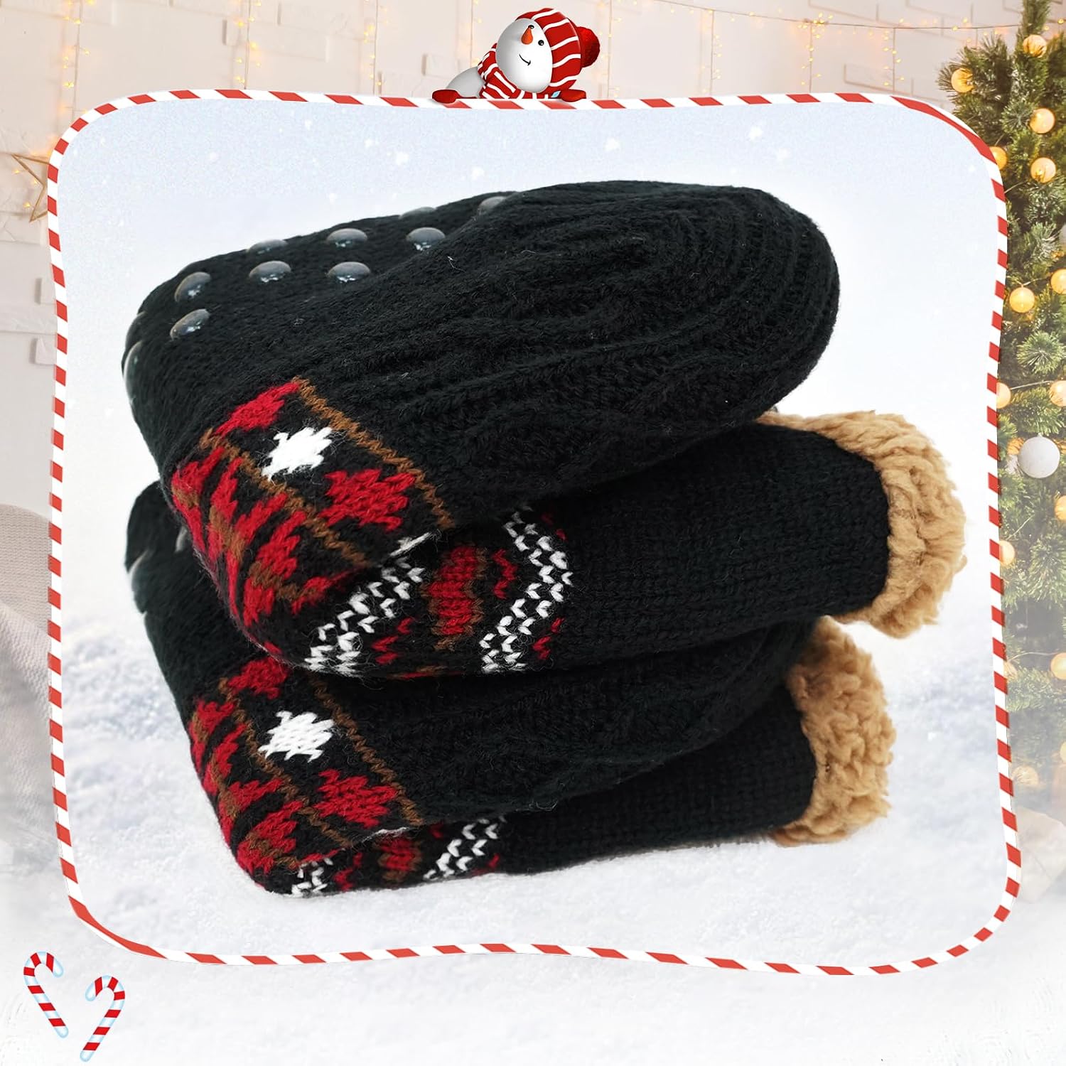 CaiDieNu Fuzzy Slipper Socks for Men Women with Grippers, House Slippers Winter Cozy Warm Thick Non-Slip Fuzzy Thermal Socks