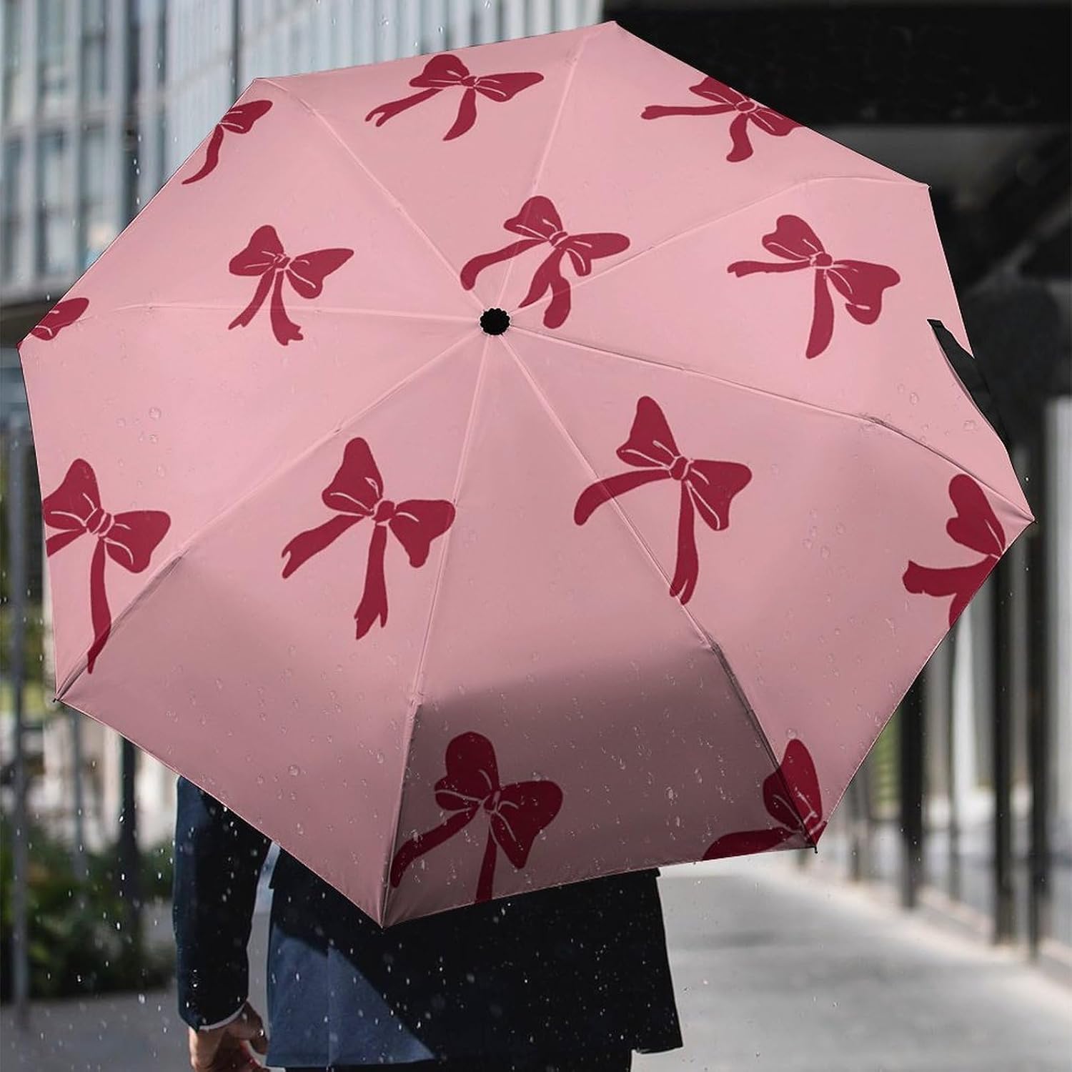 Red Bow Travel Umbrella Windproof Folding Umbrella | Portable,Rain&Sun