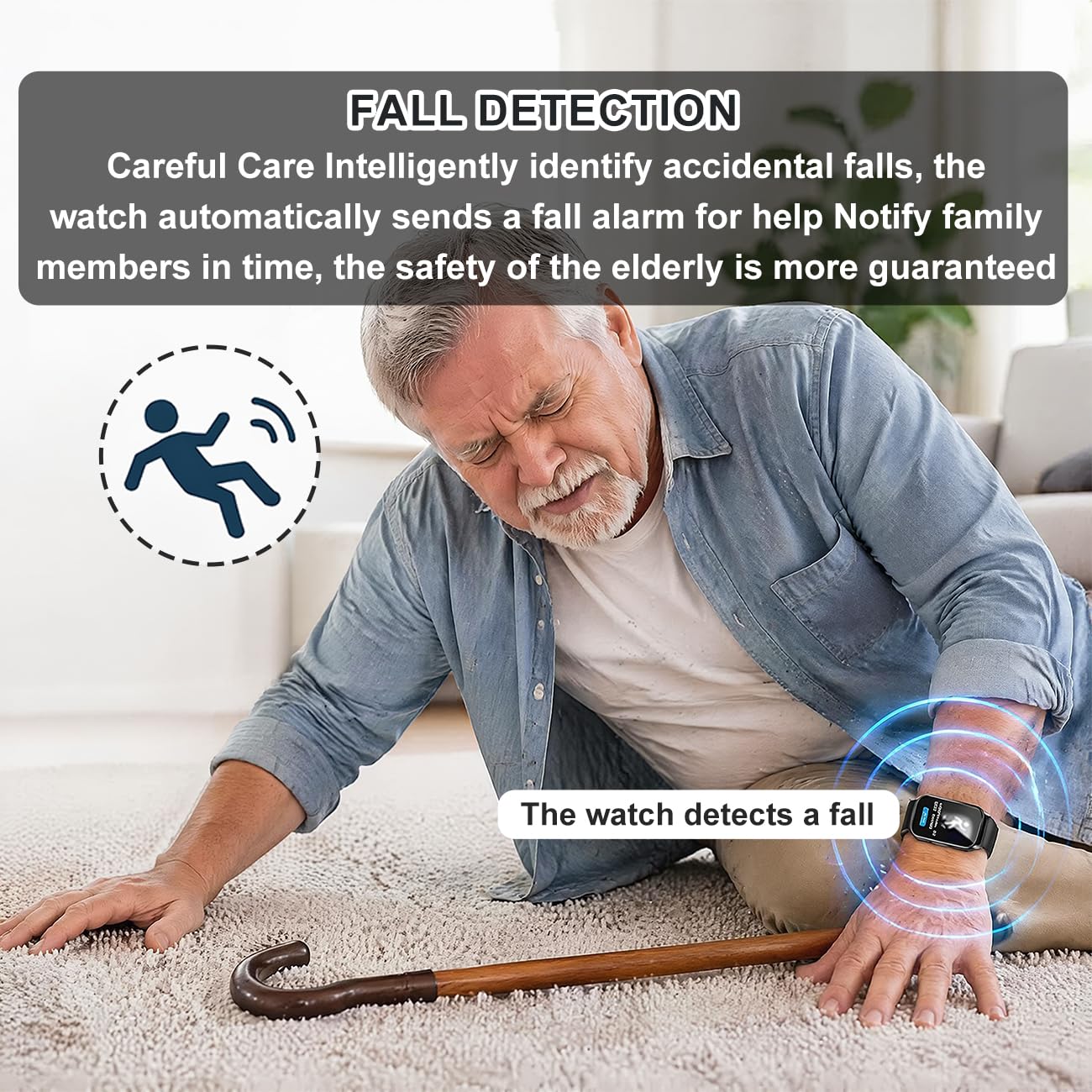Bracelet Alarme Personne Agee Montre Connectée Senior Dispositifs D'alerte De Chute pour Personnes Âgées Bouton SOS d'urgence White,4.7 * 3.2cm