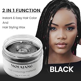 Black Temporary Hair Dye Wax Natural Instant Hair Color Wax Pomades 4.23 oz, Hair Styling Clay for Party, Festival, Halloween, Christmas