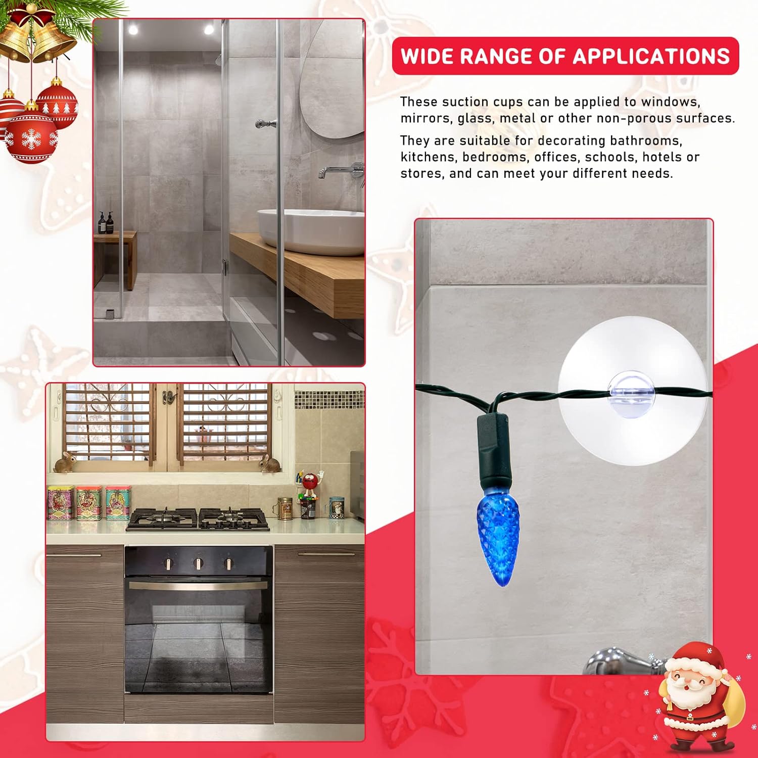 Sieral 100 Pieces Christmas Light Suction Cups Hooks for Glass Window Christmas Mini Suction Cup Clips Light String Heavy Duty Hooks Holder Plastic Shower Caddy Connectors for Xmas Kitchen Bathroom