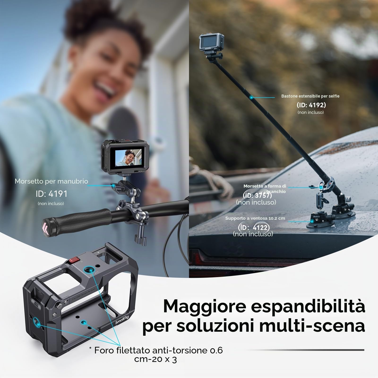 SMALLRIG Action 5 Pro/Action 4 / Action 3 Cage, Lega di Alluminio, Compatibile per DJI Mic, Cornice Protettiva per DJI Osmo Action 4 / Action 3 / Action 5 Pro - 4119C
