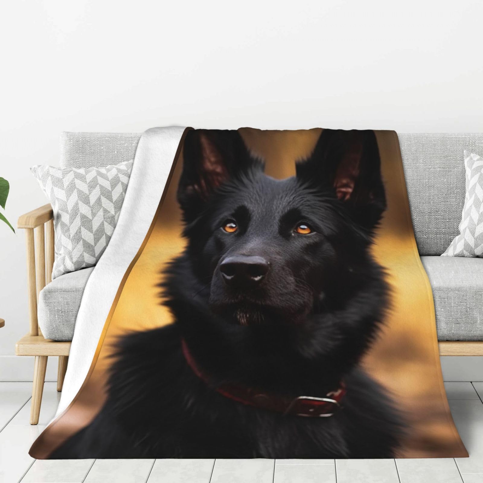 Black German Shepherd Dog Throw Blanket Plush Flannel Fleece Blanket, Soft Lightweight Cozy Blankets 80"X60" for Bed Couch Sofa Travel