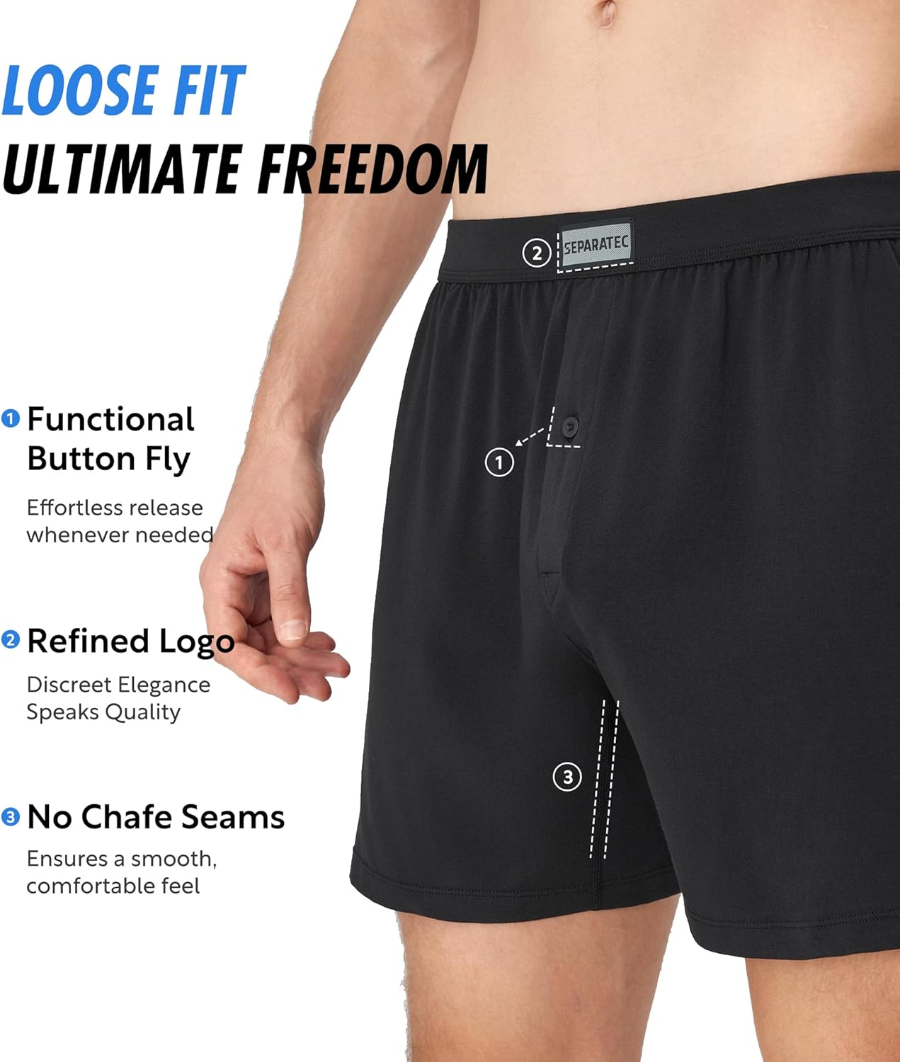 Separatec Combed Cotton Boxers for Men Soft Cooling Boxer Shorts Loose Breathable Knit Mens Underwear with Button Fly 3 Pack - Image 5