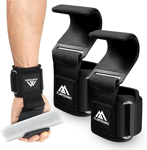 Flintronic Ganchos de levantamiento de pesas, agarre unisex con revestimiento de goma antideslizante, soporte de muñeca de neopreno de 0.315 in,