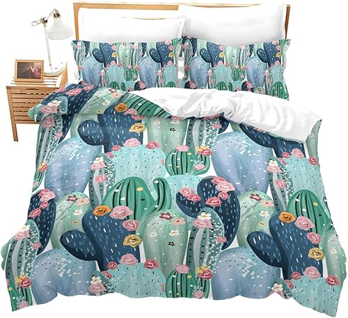 Erosebridal Succulents Funda de edredón de plantas exóticas funda de edredón de cactus ropa de cama floral juego de cama estampado patrón cactus