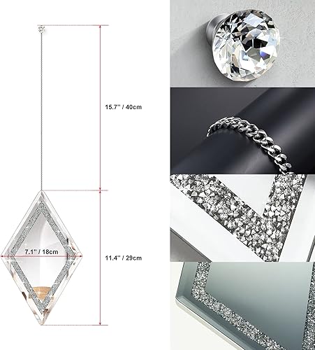 Miniatura 4 de Zamsion Diamond Decorative Wall Mirror, Set of 6, Wall Mounted Hanging Chain Frameless Crushed Diamond Mirror for Home Decor Bathroom Bedroom Living