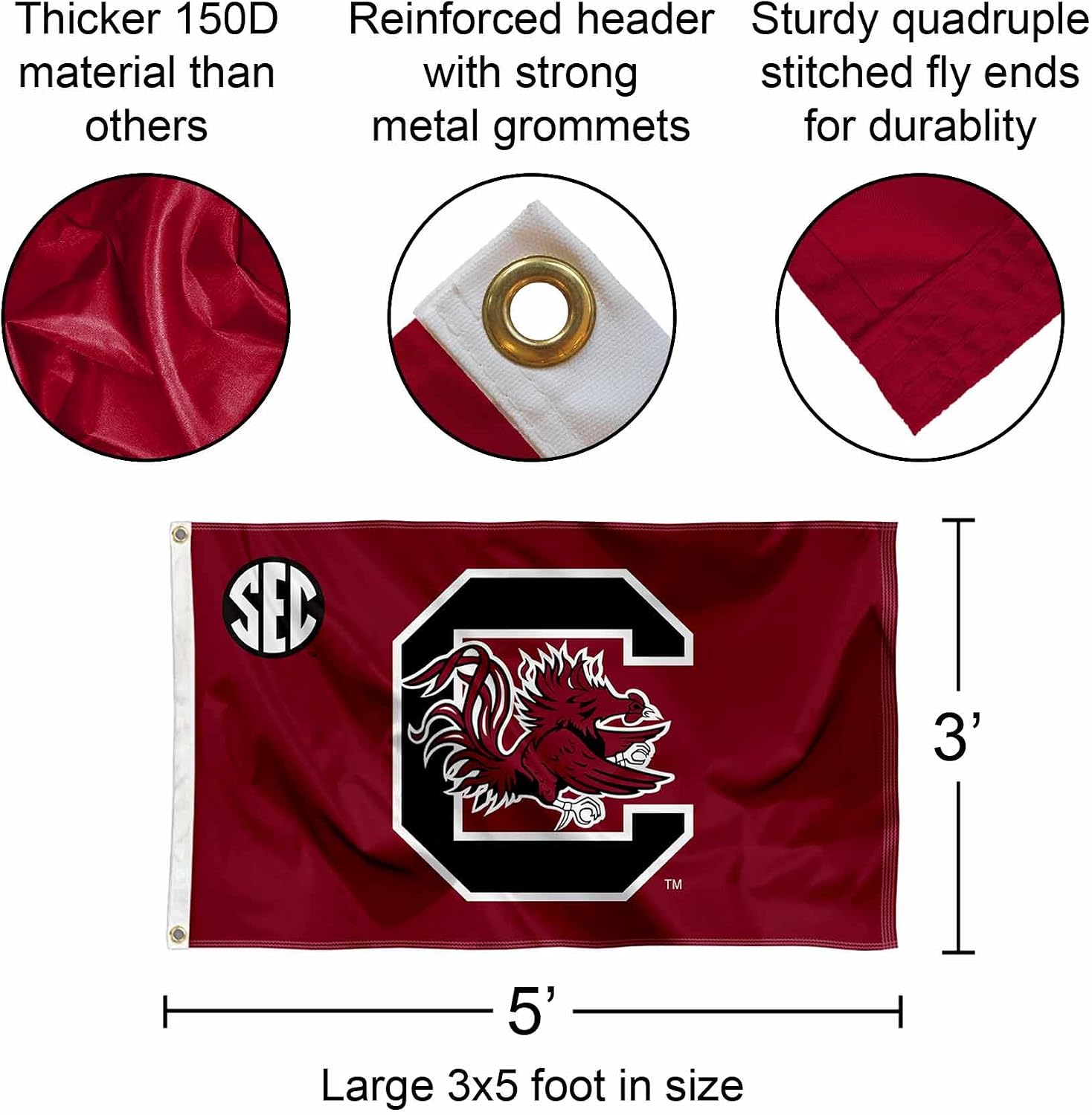 South Carolina Gamecocks SEC Logo 3x5 Grommet Flag