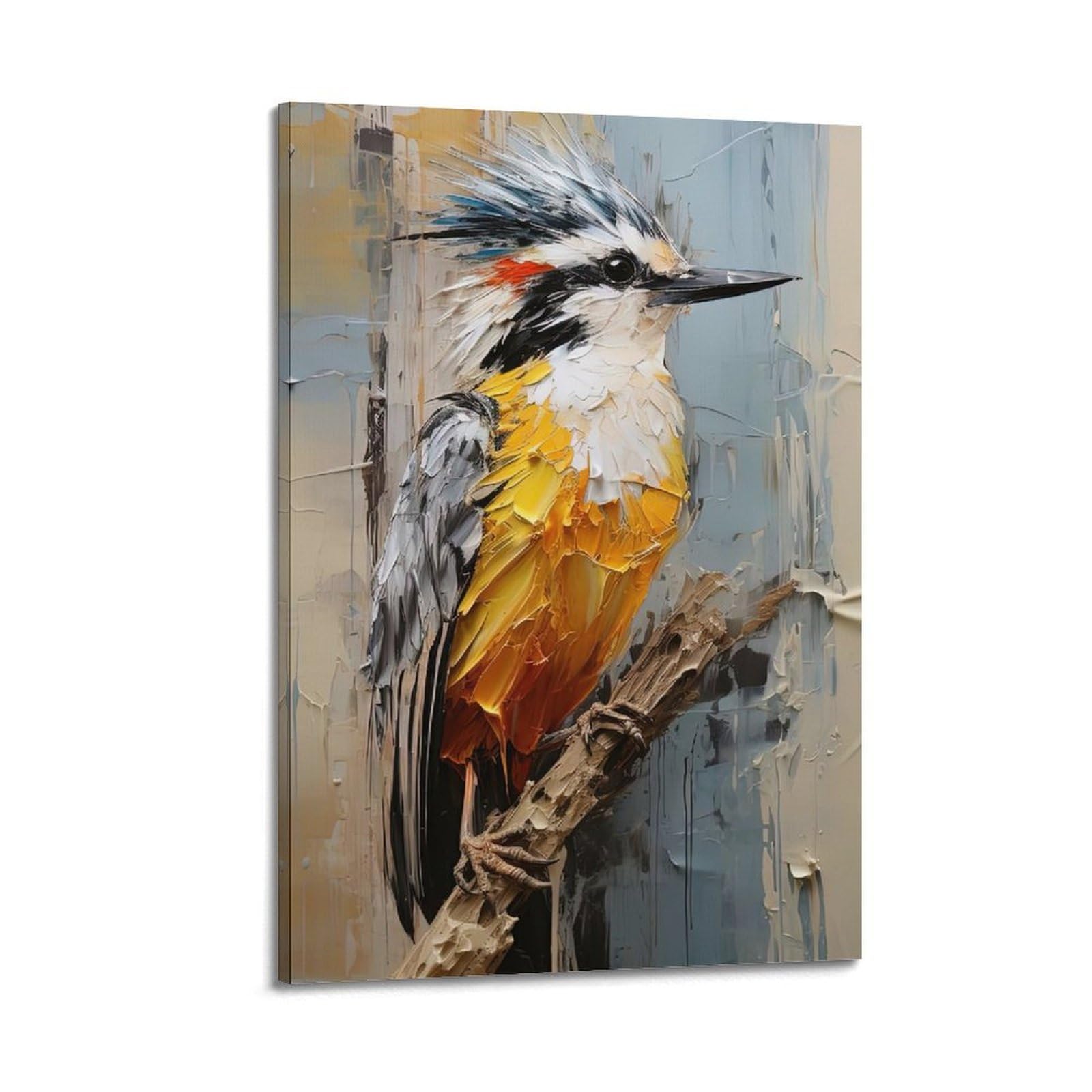 DLJGDS Vibrant Colorful Bird Perched on Branch, Retro Minimalist Art Decorative Painting Canvas Wall Posters And Modern Family Bedroom Decor 12x18inch(30x45cm)