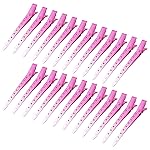 24 Packs Duck Bill Clips, Bantoye 3.35 Inches Rustproof Metal Alligator Curl Clips with Holes for Hair Styling, Hair Coloring, GS Pink