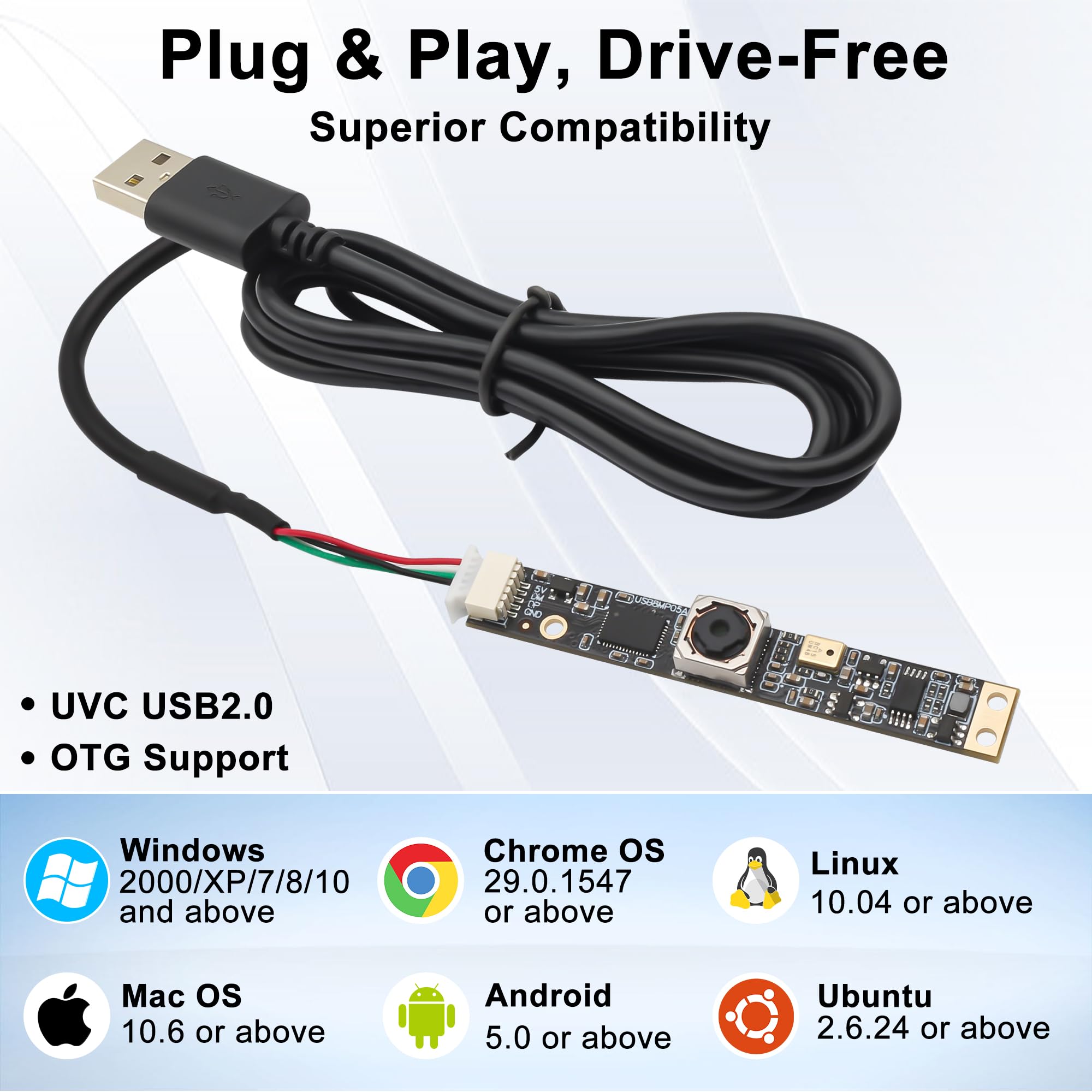 Svpro Caméra USB autofocus 8 MP avec microphone pour ordinateur UVC USB2.0 Mini webcam Board