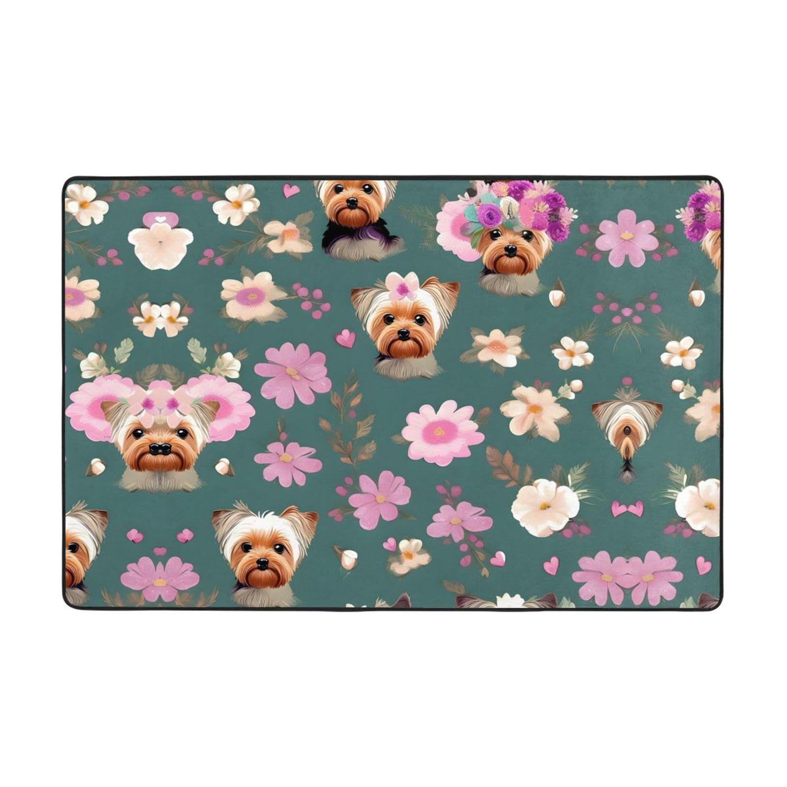 Tapis floral Yorkie super doux de haute qualite pour salon elegant
