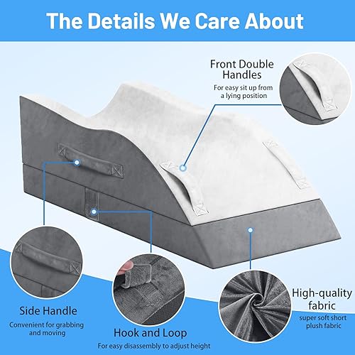 Miniatura 4 de Almohadas de elevación de doble pierna, almohada de cuña para después de la cirugía, soporte de espuma viscoelástica ajustable, cuidado cómodo