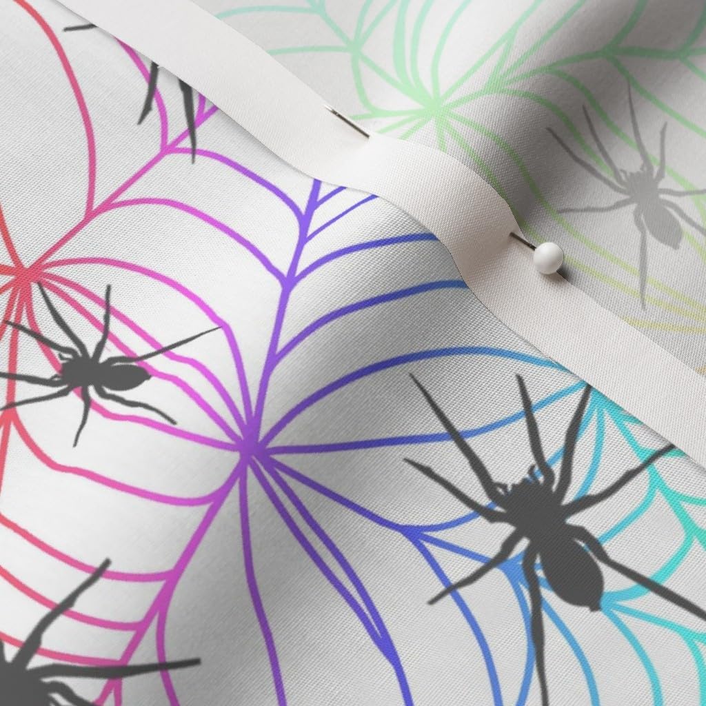 Spoonflower Fabric - Rainbow Spider Webs White Spooky Cute Halloween Printed on Cotton Poplin Fabric by The Yard - Sewing Shirting Quilting Dresses Apparel Crafts