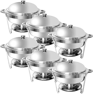 Chafing Dish for Buffet, 6QT Round Buffet Servers and Food Warmers, Stainless Steel Chaffing Servers for Parties Catering, Banquet, Weddings (6 Pack)