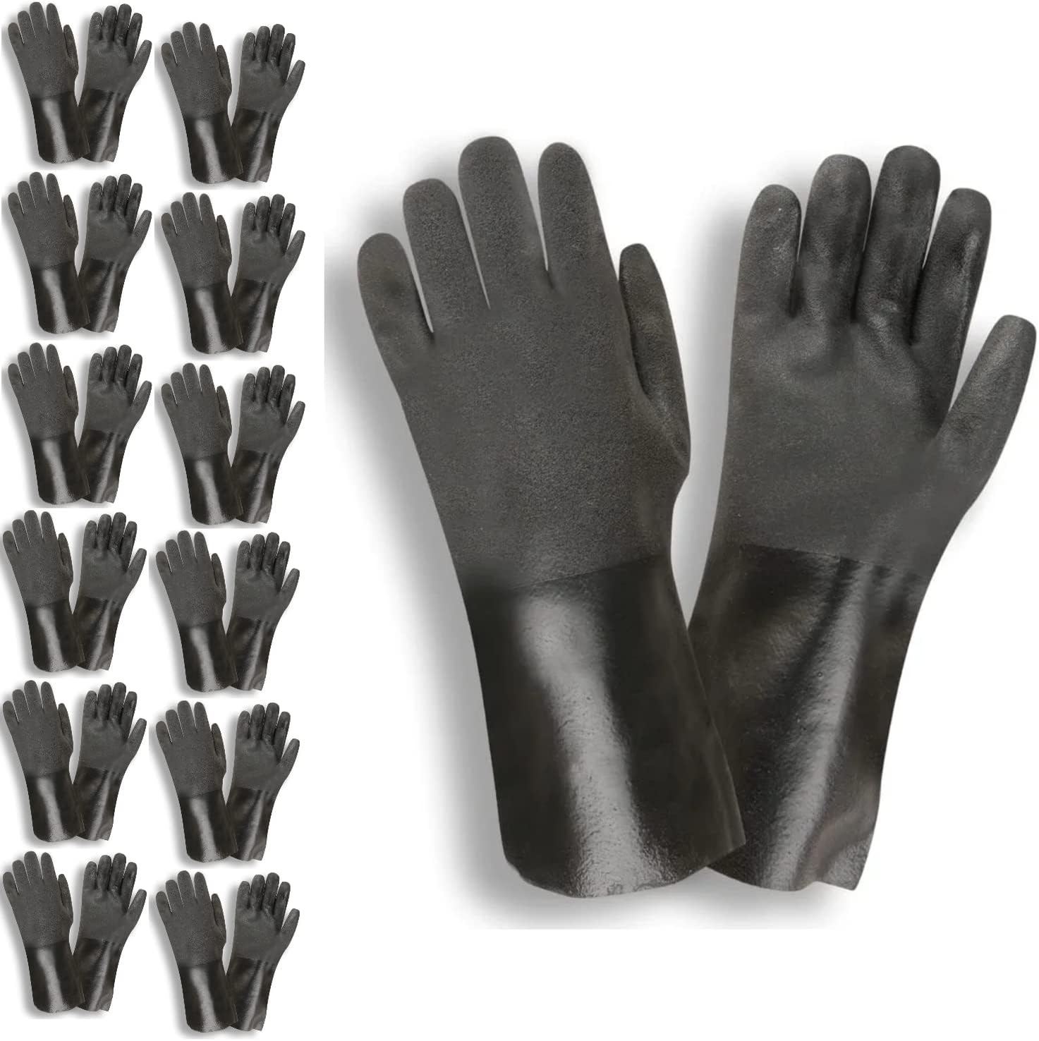 Cordova 5114SI Black Double Dipped Gloves, Sandpaper Grip, Interlock Lined, 14" Length, Large, 12-Pack
