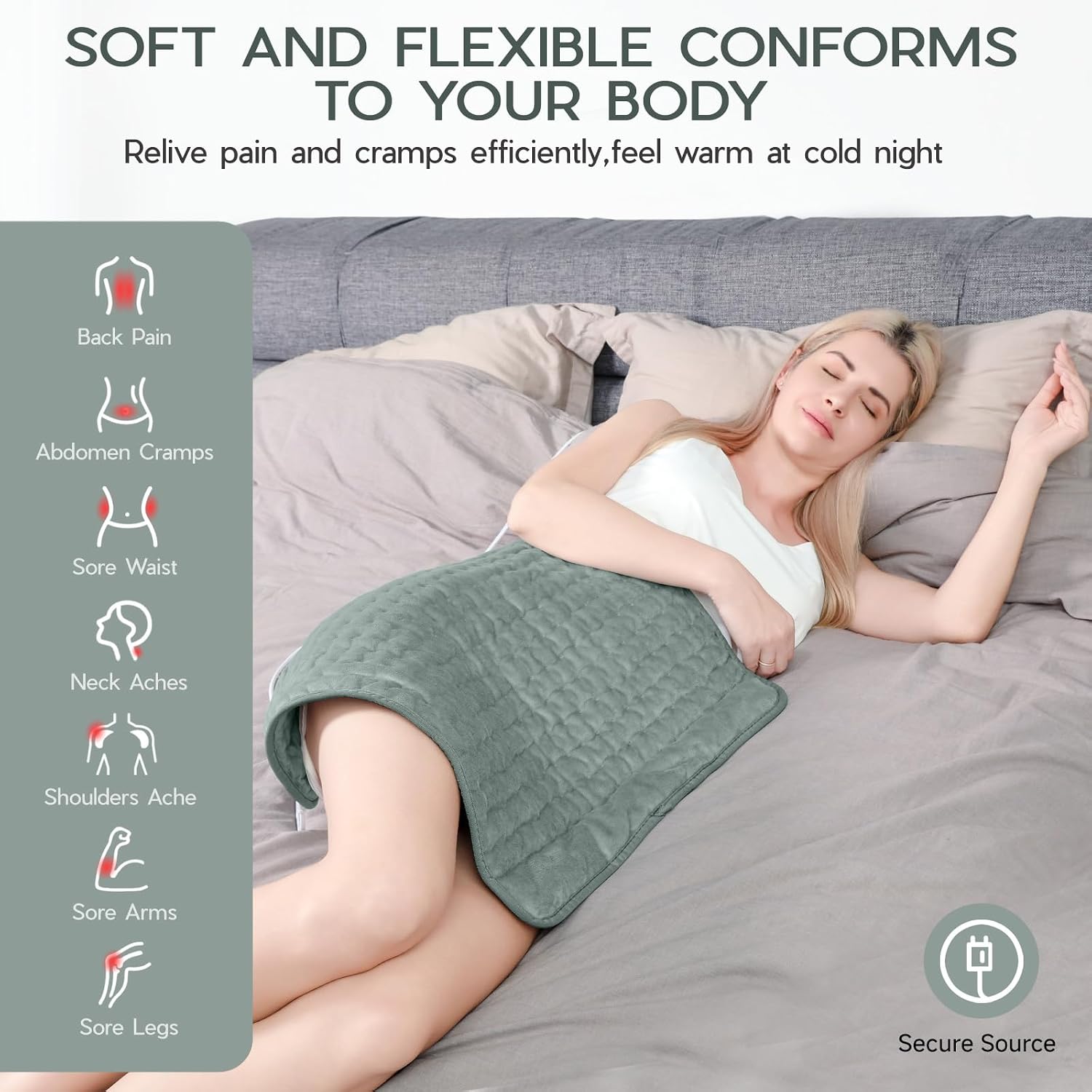 Heating Pad for Back Neck Shoulders Abdomen, Fast Heating Electric Heat Pad Dry Moist Therapy, Auto Shut Off Timer, Gray - Mother’s Day Gifts for Mom Women, Father’s Day Gift for Dad image 3