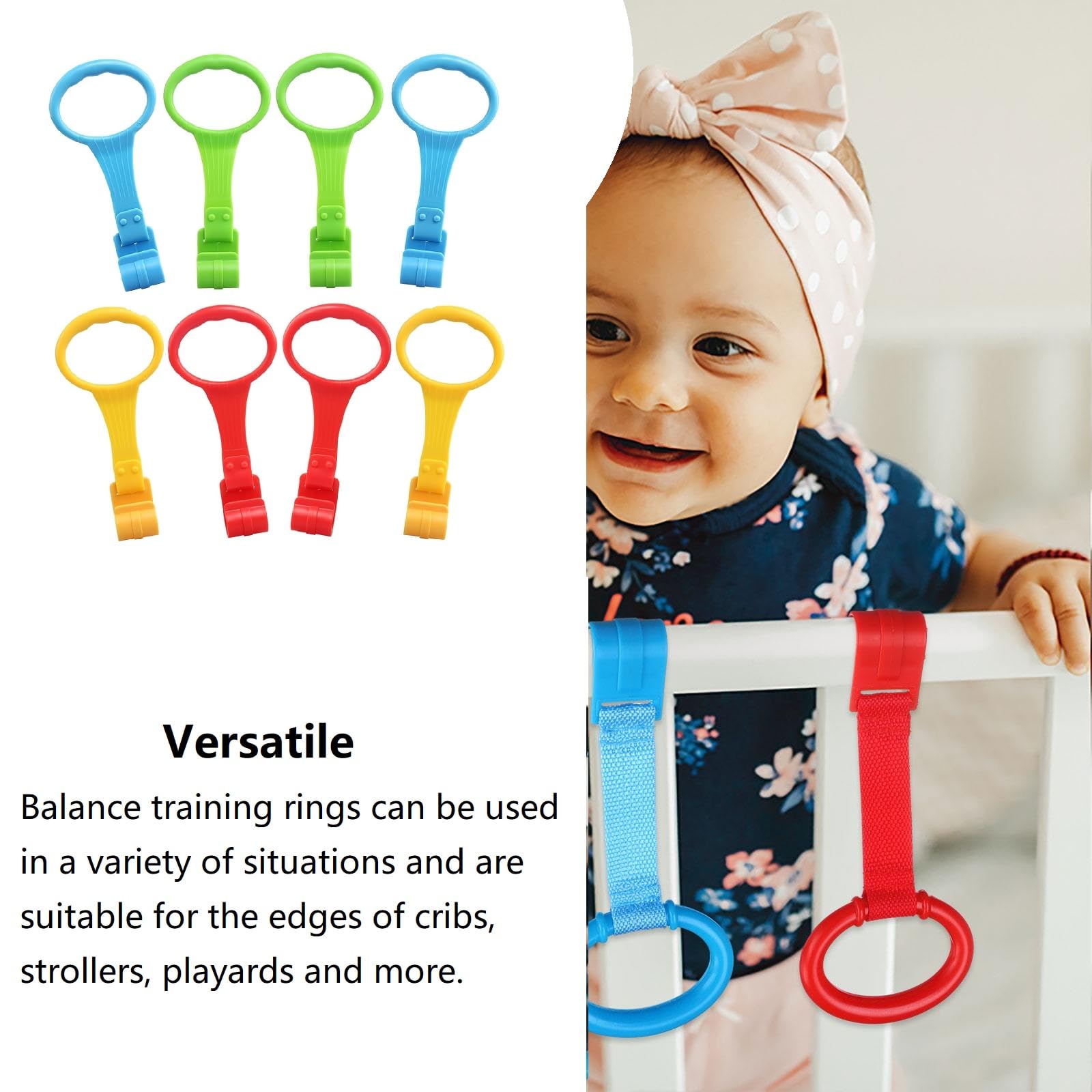 8 Anneaux De Traction Bébé Multicolores - Anneaux Parc Bébé Pour Lit, Berceau, Parc - Aide à Se Lever Et Marcher - Rouge Vert Bleu Jaune