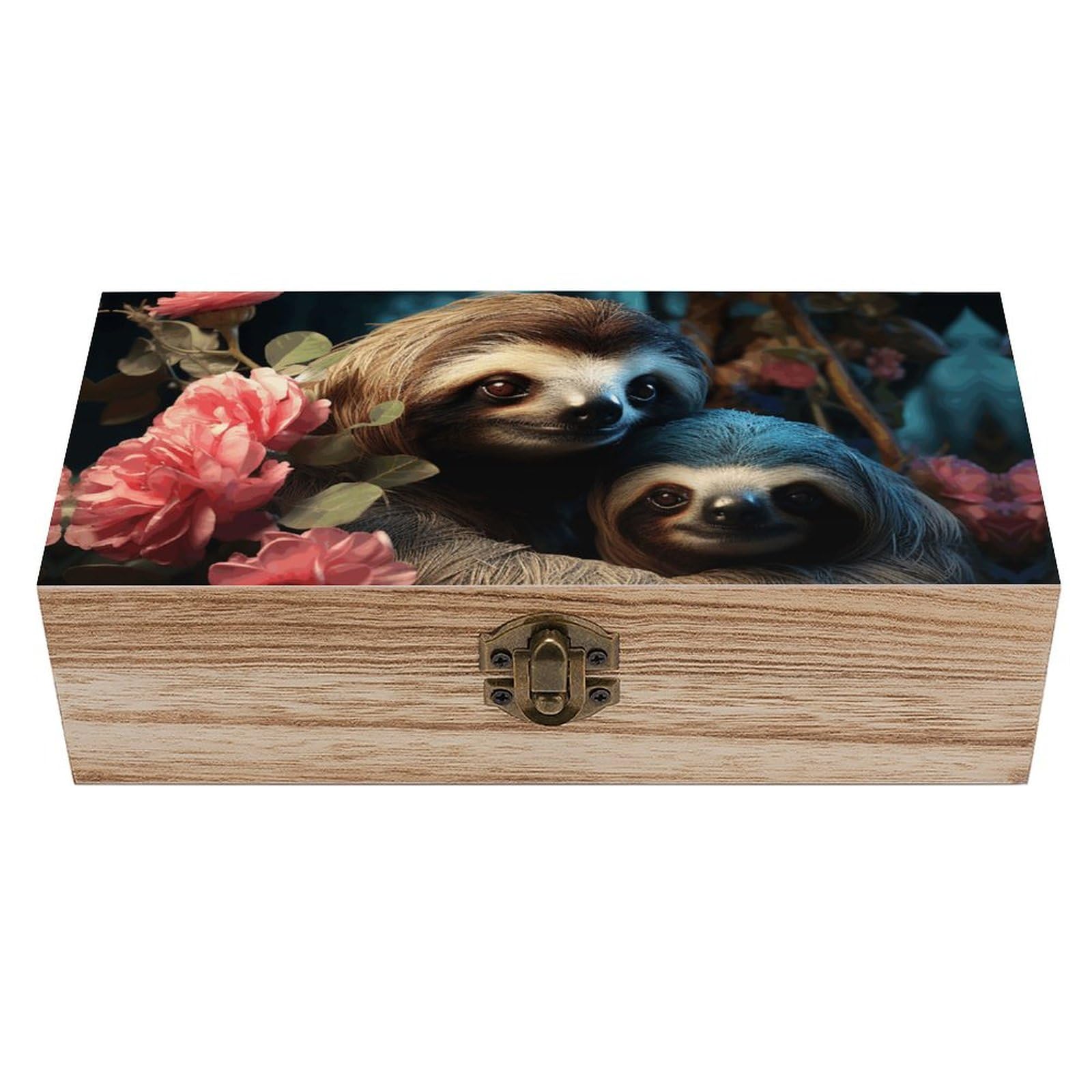 JTREHY Wooden Storage Box Container,A Sloth And A Baby Slothprinted Desk Storage Box Room Decoration Box Souvenir Storage Box for Jewelry Gift Storage And Home Decoration