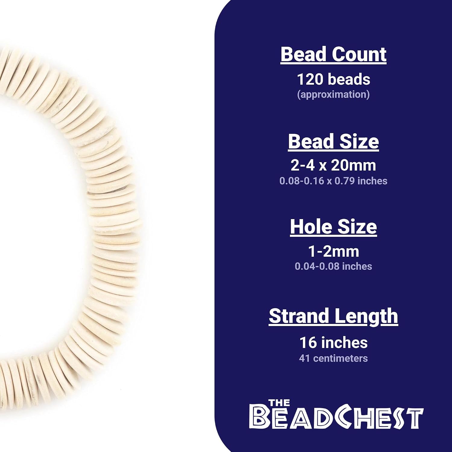 The Bead Chest White Disk Coconut Shell Beads (20mm)