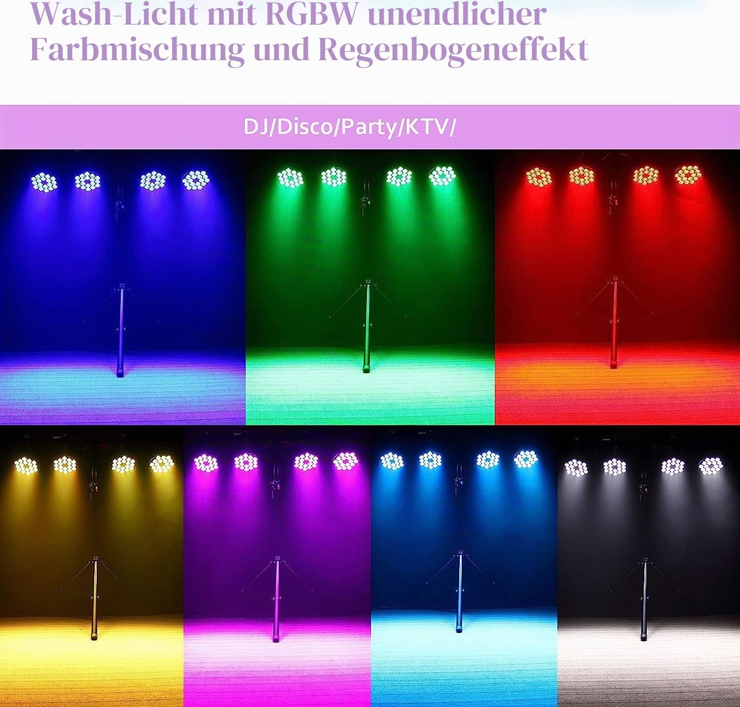 4PCS 200W 18 LED Par Scheinwerfer 8CH Par LED Licht RGBW+DMX Strobe Sound Aktiv Modus LED Bühnenlichter Strahler Discolicht Partylicht für Hochzeit/Partys/Kirche/Club/DJ-Live-Show