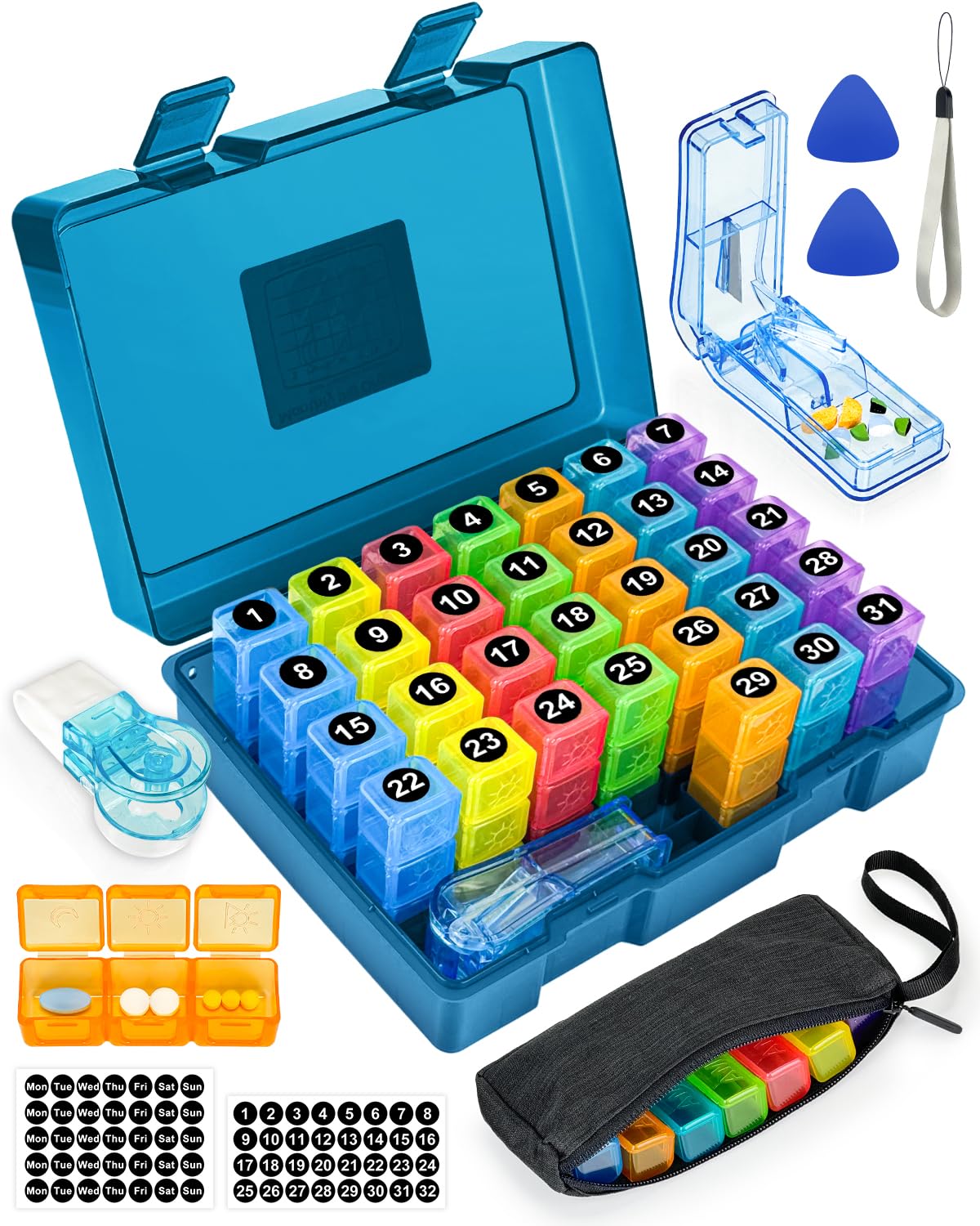 Monthly Pill Organizer 3 Times a Day FRIWOLE Medicine Box with Portable Weekly Pill Bag Pill Taker Remover