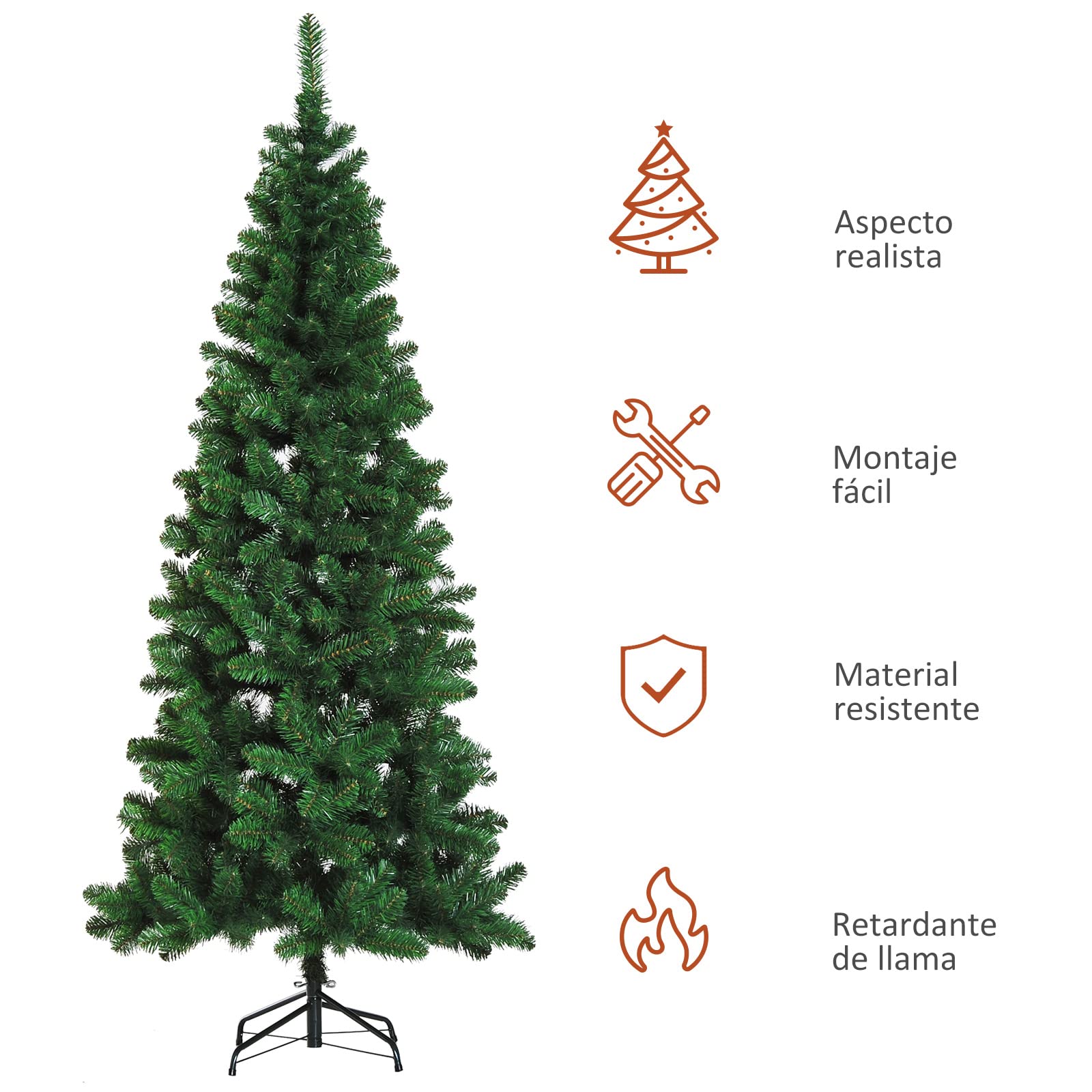HOMCOM Árbol de Navidad Artificial 210 cm Ignífugo con 631 Puntas Verde | Puntas de Rama PVC, Soporte de Metal, Decoración Navideña para Interiores, Fácil de Montar