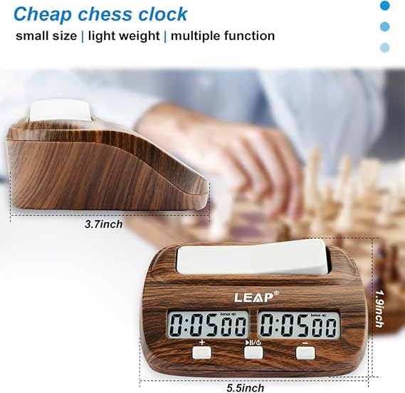 Chess Clock Digital Chess Timer with Delay and Bonus Professional for Board Games Timer Wood Grain Color