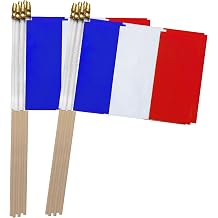 TSMD France Stick Flag French Small Mini Hand Held Flags,5x8 Inch,12 Pack