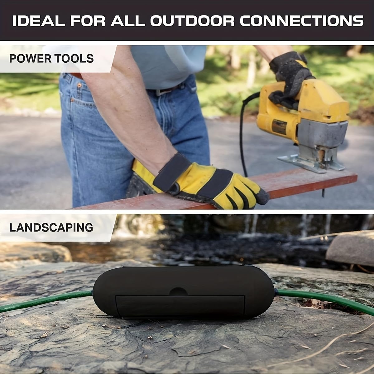 Outdoor Extension Cord Safety Cover, Heavy Duty PVC Waterproof Seal, Protect Outlets Plugs Sockets for Garden Patio Yard, Black — view 2