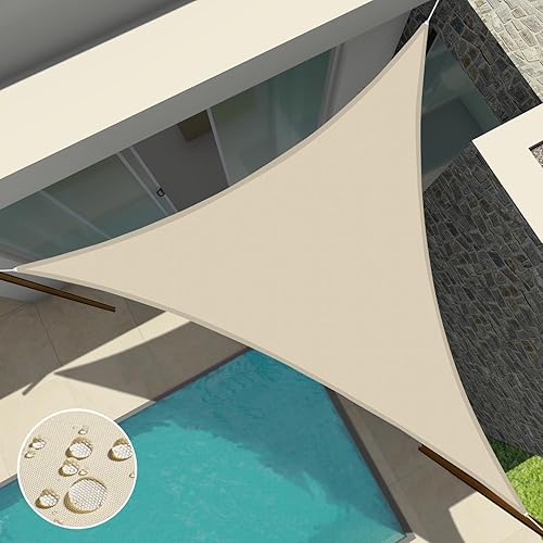 Patio Sun Shade Sail Waterproof 260GSM Shade Cloth Canopy Awning Shelter, 95% UV Blockage for Outdoor Patio Garden Carport Equilateral Triangle Beige 21' x 21' x 21' Customized