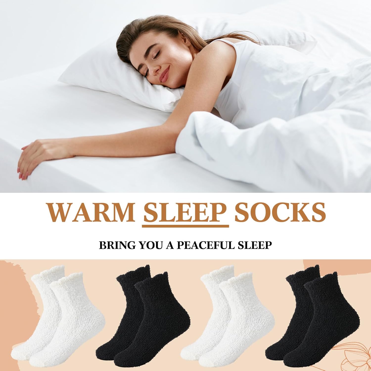 Mepase 60 Pairs Women Fuzzy Socks Bulk Winter Warm Soft Coral Fleece Cozy Fluffy Sleep Plush Slipper Socks Coral Fleece (black & White) - Image 6