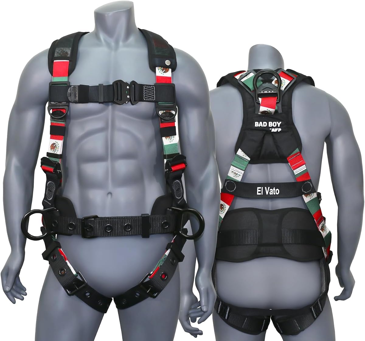 AFP Fall Protection Full-Body Premium Safety Harness, 8” Thick Support Belt, Aluminum D-Rings, Tongue Buckle (OSHA/ANSI PPE)