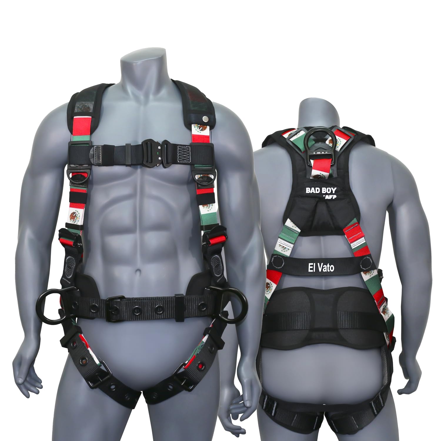 AFP Fall Protection Full-Body Premium Safety Harness, Vented & Padded Shoulder, Legs & Back, 8” Thick Back Support Belt, Aluminum D-Rings, Tongue Buckle, Quick Release (OSHA/ANSI PPE)