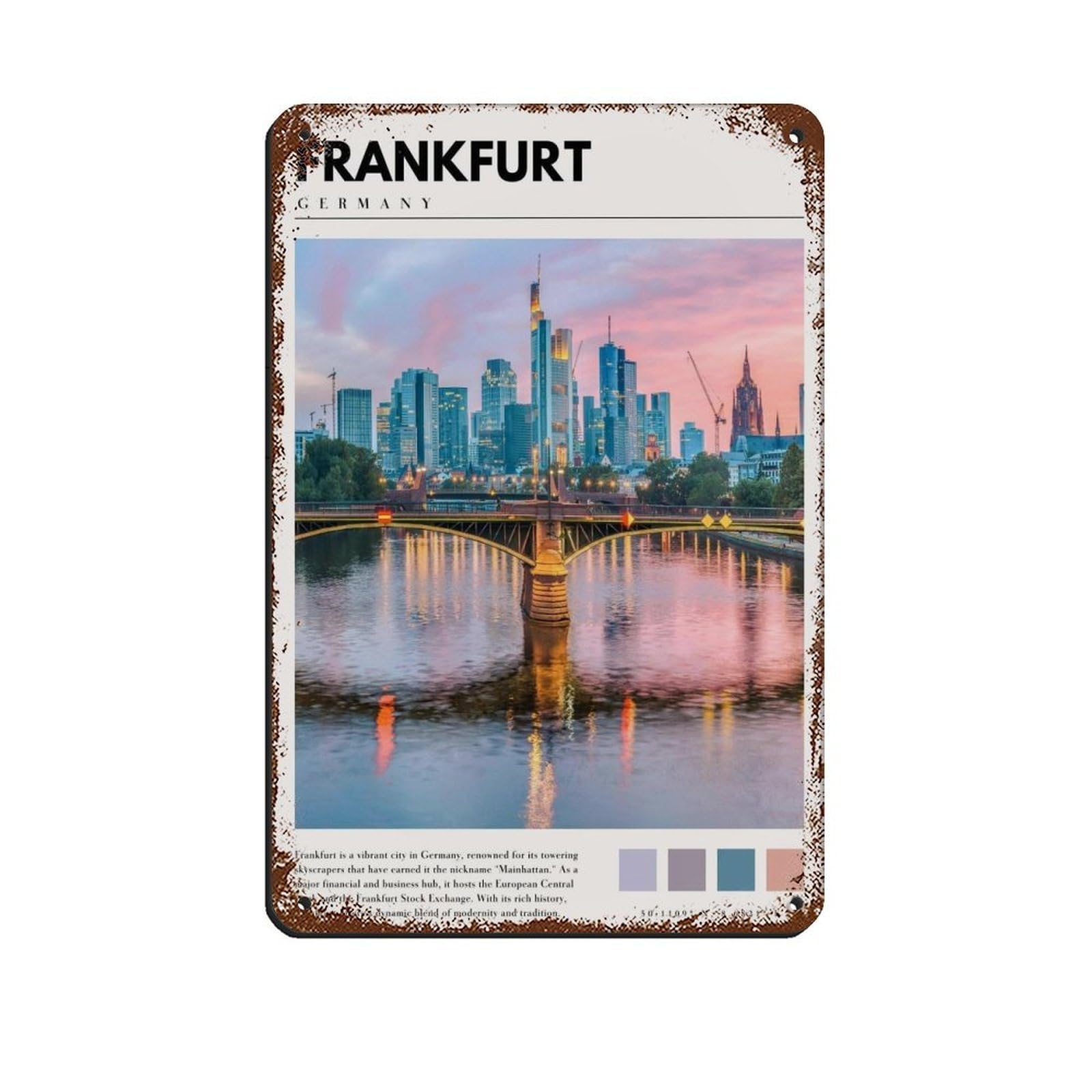 Frankfurt Germany Poster Frankfurt Art Retro Poster Metal Tin Sign Chic Art Retro Iron Painting Bar People Cave Cafe Family Garage Poster Wall Decoration 8x12inch(20x30cm)