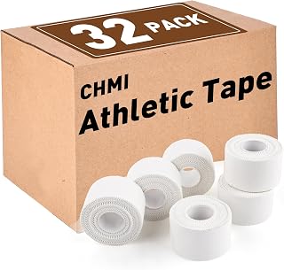 CHMI Athletic Tape 32 Pack - 320 Yards White Sports Tape, Easy Tear No Residue, Medical Grade for Gymnastics Climbing Injuries (1.5 Inch Wide)