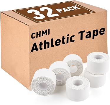 CHMI Athletic Tape,White Sports Tape 32 Pack, 320 Yards Rolls Very Strong Easy Tear NO Sticky Residue Best Tape for Gymnastics Climbing Bat Injuries Medical 1.5 Inch X 320 Yards.