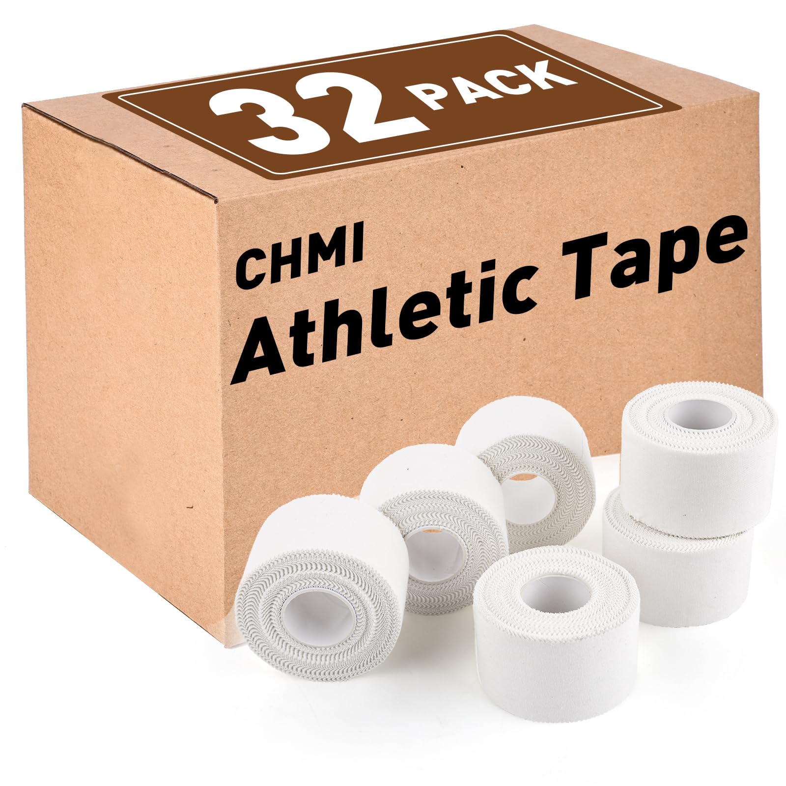 CHMI Athletic Tape White Sports Tape 32 Pack 320 Yards Rolls Very Strong Easy Tear NO Sticky Residue