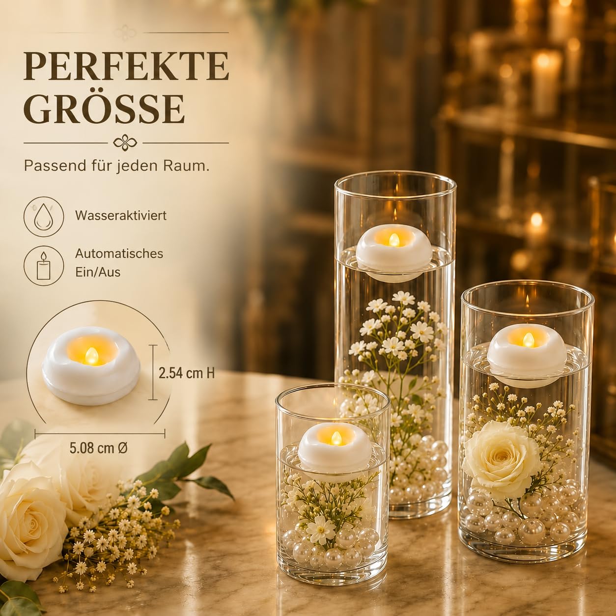 36 Stück 5,1 cm LED schwimmende Kerzen, 180 Stunden Schwimmkerzen für Pool, geeignet für romantische Hochzeitsmittelstücke/Badezimmer/Pool/Brunnen