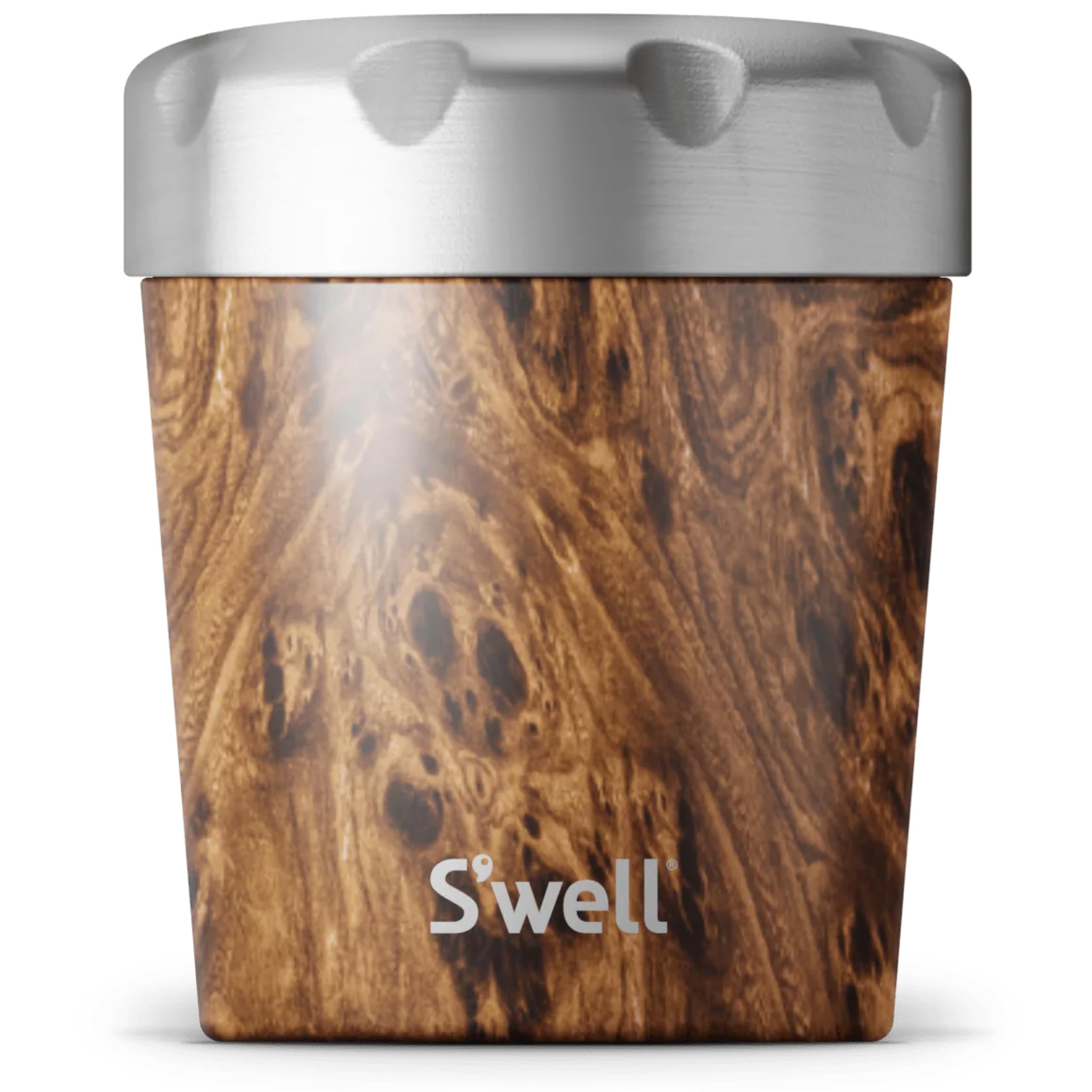 S'wellStainless Steel Ice Cream Chiller, 16oz, Teakwood, Triple Layered Vacuum Insulated Container Keeps Ice Cream Frozen For Up To Four Hours, BPA Free