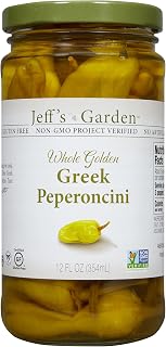Jeff's Garden Authentic Greek Golden Whole Peperoncini, 12 oz Jar - Premium Pickled Peppers from Greece