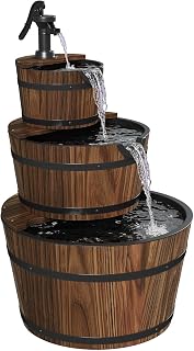 Aoxun 3-Tier Rustic Wood Barrel Outdoor Water Fountain with Electric Pump - Cascading Waterfall for Patio Garden Backyard