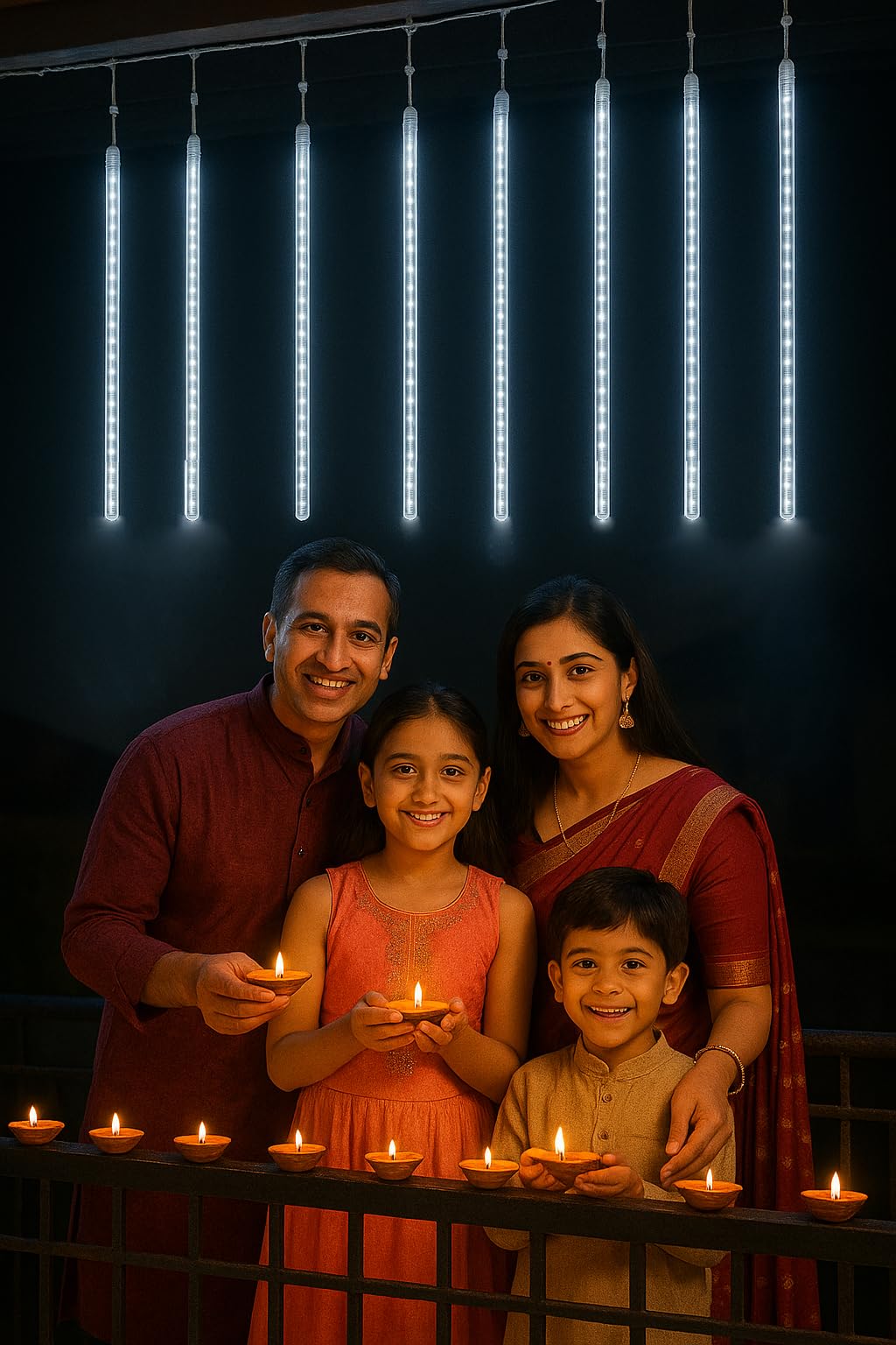 Rain Drop LED Meteor Shower 192 LEDs 8 Tubes (11.8") | Icicle Falling Effect for Diwali, Christmas, New Year, Home & Outdoor Decoration, Balcony, Tree, Party Decor (Cool White)