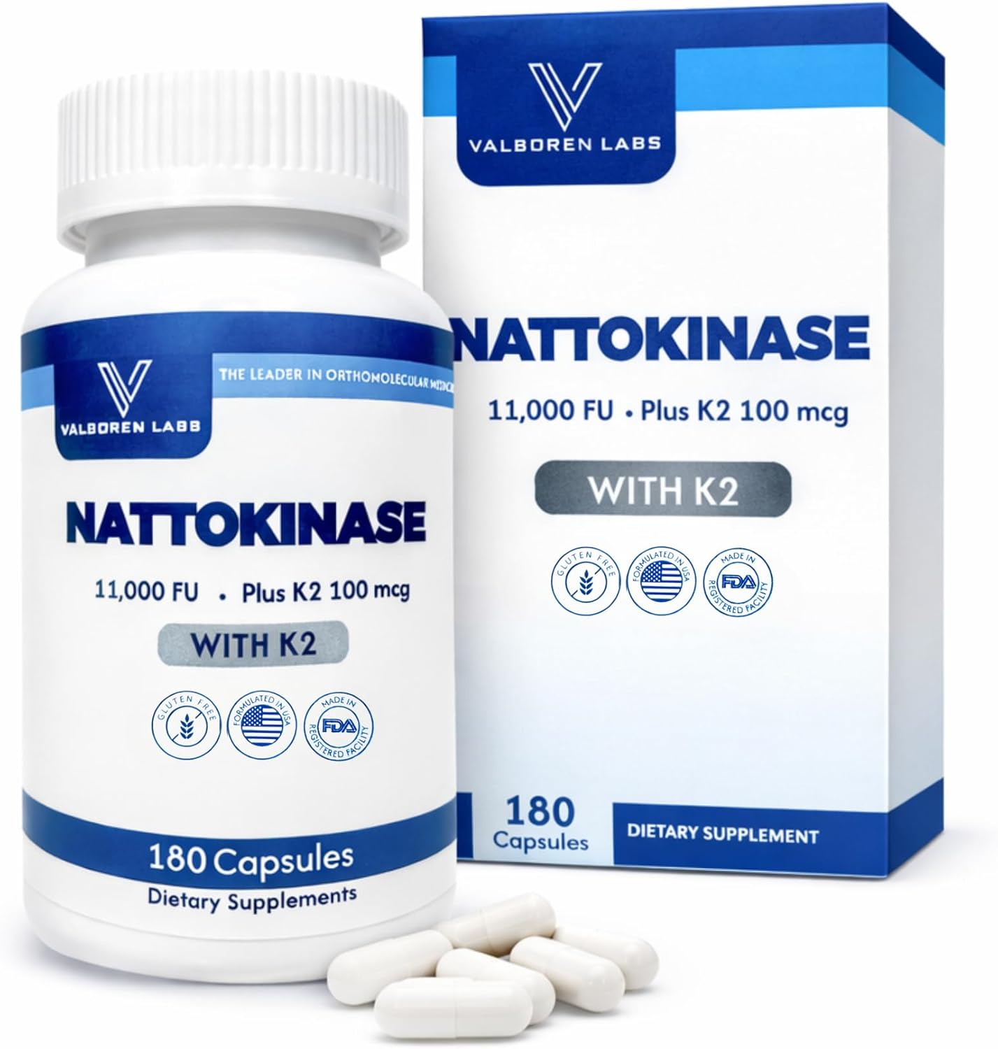 Nattokinase 11000 FU Supplement Organic Plus Vitamin K2 - 180 Gluten Free Capsules - Blood Flow Support for Cardiovascular Wellness - High Potency Non-GMO with Enhanced Bioavailability Formula