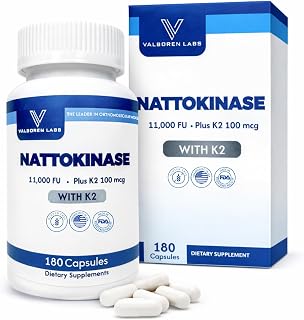 Nattokinase 11000 FU Supplement Organic Plus Vitamin K2 - 180 Gluten Free Capsules - Blood Flow Support for Cardiovascular Wellness - High Potency Non-GMO with Enhanced Bioavailability Formula